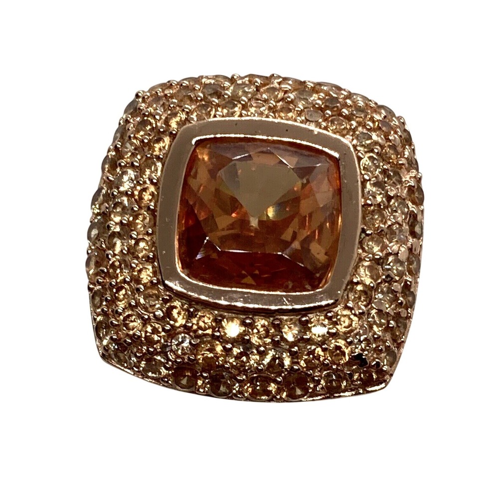 Champagne CZ Cocktail Ring Size 7 Rose Gold Plated Sterling Silver 925‎ Ring 11g